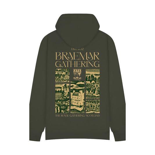 Back view of Braemar Gathering 2026 Heritage Hoodie - Khaki Olive 